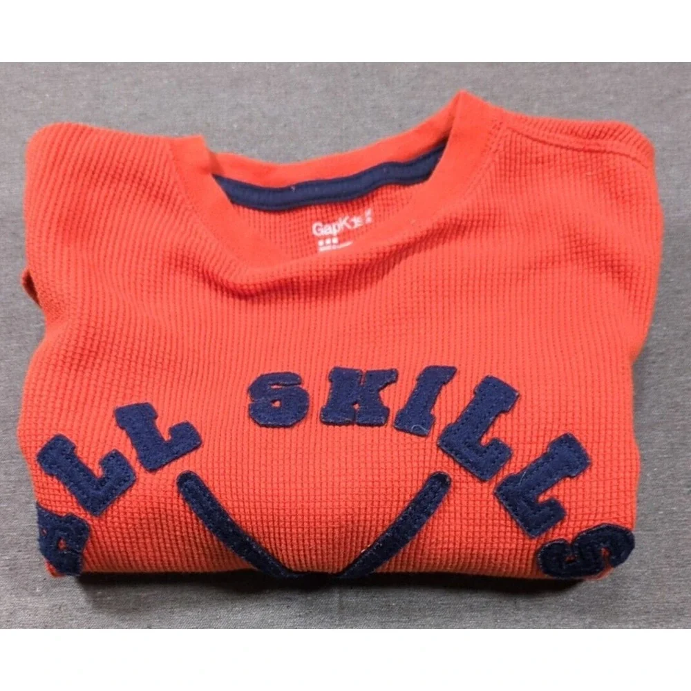 GAP Kids Orange Black All Skills Not Luck Hockey Sweater Long Sleeve Size M (8)‎